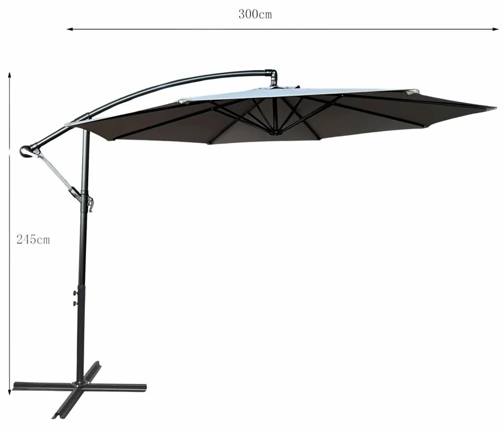 Záhradný slnečník ASTER s bočnou nohou 300 cm svetlosivý