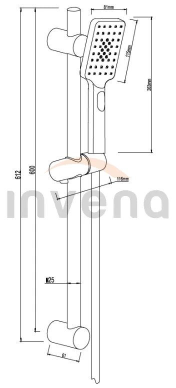 Invena Nyks, sprchový stĺp s 3-funkčnou ručnou sprchovou hlavicou, čierna matná, INV-AU-32-Z04-G