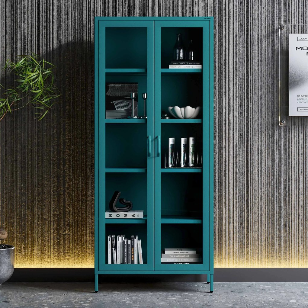 Vitrína ANGELO, 800 x 1850 x 450 mm, Modern: morská modrá