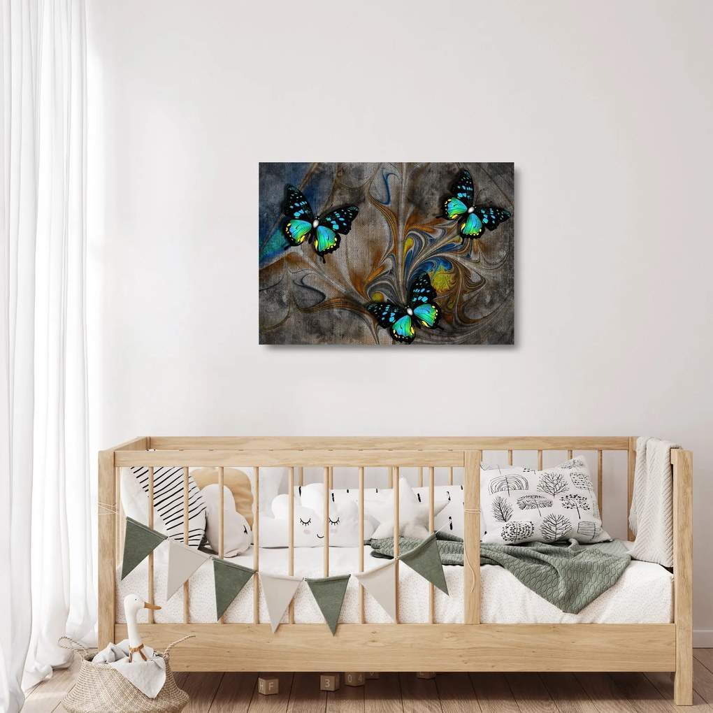 Sklenený obraz - Žiariví motýle na sklenený obraze (70x50 cm)