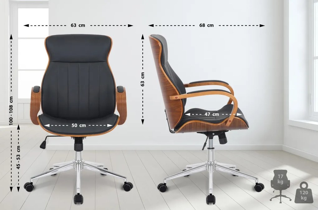 Design-Shop Kancelárska stolička Melilla - drevo orech - Čierna