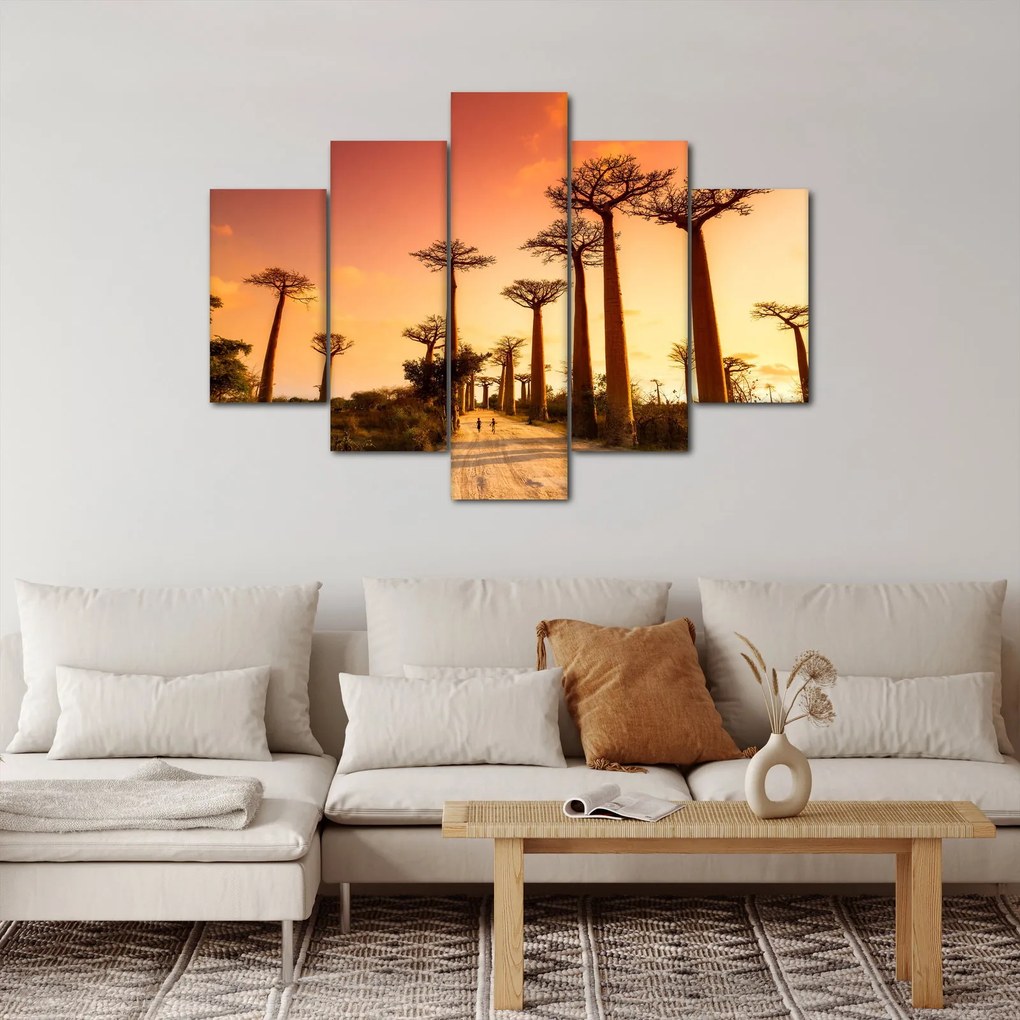 Obraz - Západ slnka v uličke Baobab (150x105 cm)