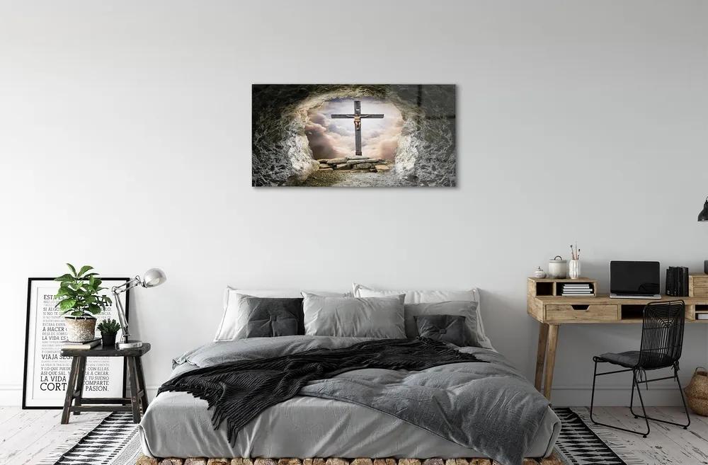 Sklenený obraz Cave ľahký cross Jesus 140x70 cm