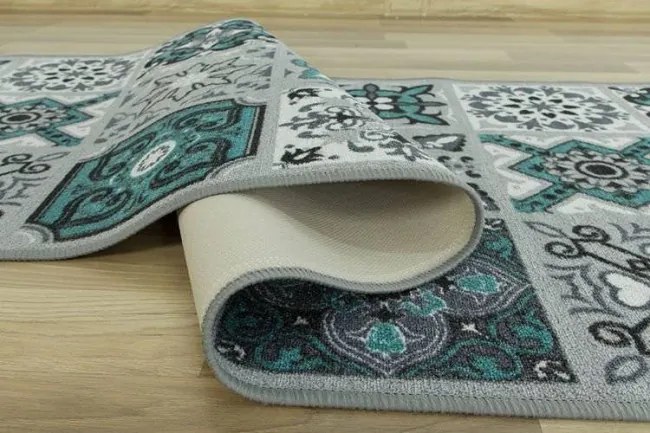 Protišmykový behúň Patchwork - tyrkys