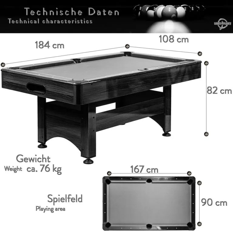 GamesPlanet Biliardový stôl s vybavením, hnedá/antracit