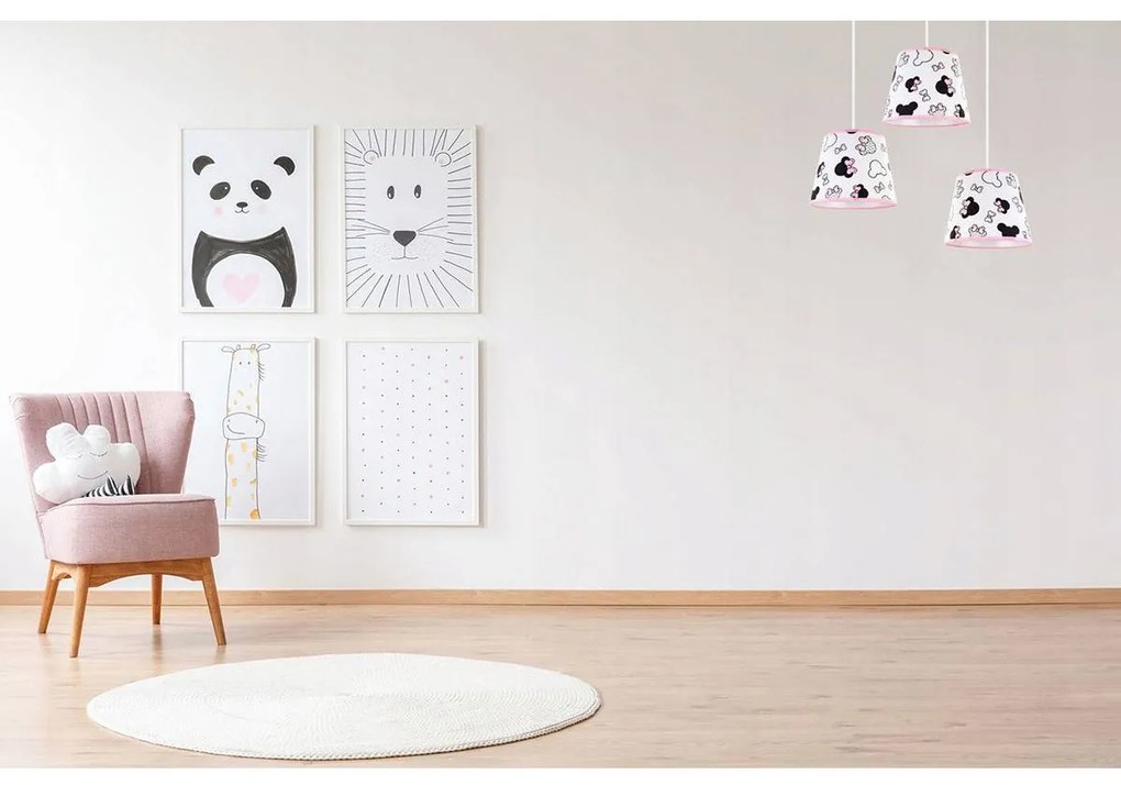 Detské závesné svietidlo Minnie, 3x textilné tienidlo so vzorom, s