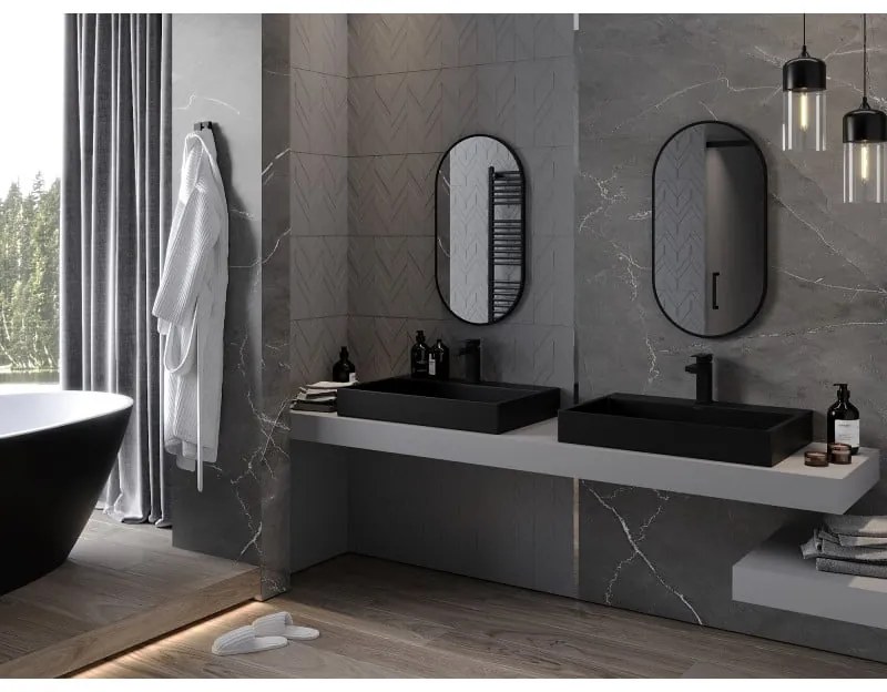 Mexen Loft, oválne kúpeľňové zrkadlo 75 x 40 cm, farba rámu čierna matná, 9851-075-040-000-70