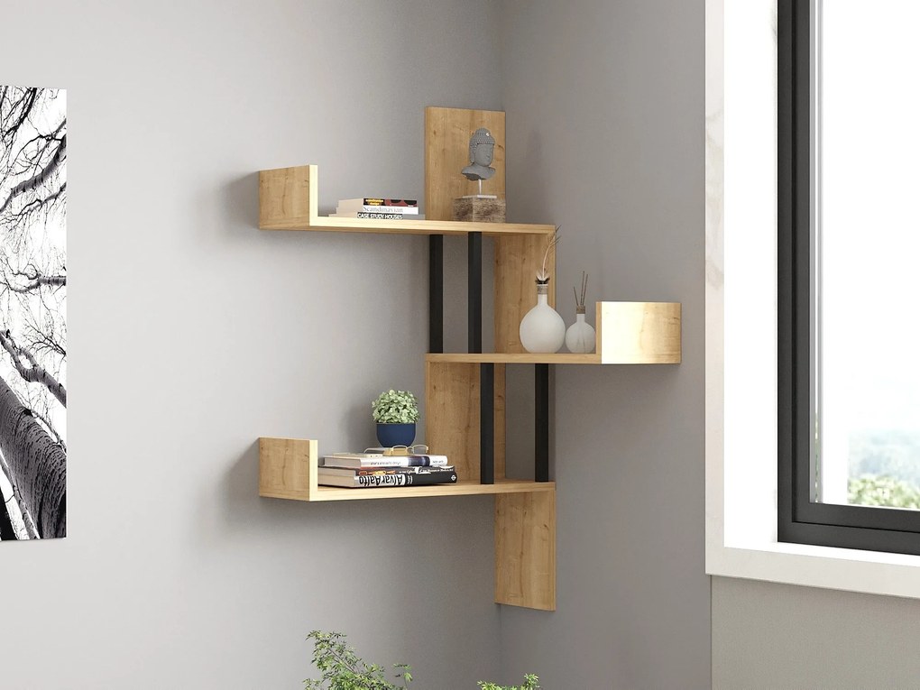 Nástenná rohová polica BOMBE dub safírový