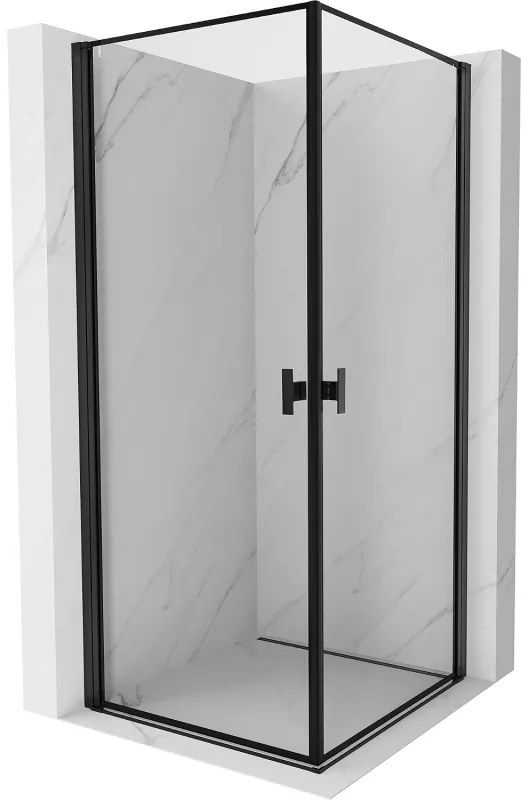 Mexen Mist-B Duo, 2-krídlový výklopný sprchový kút 70 x 70 cm, číre sklo-čierny rám, 8A2-070L-070P-70-70