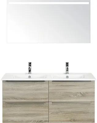 Kúpeľňový nábytkový set Pulse 120 cm s keramickým dvojitým umývadlom a zrkadlom s LED osvetlením dub sivý 84726216