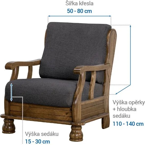 Super strečové poťahy NIAGARA antracitová kreslo s drevenými rúčkami (š. 50 - 80 cm)