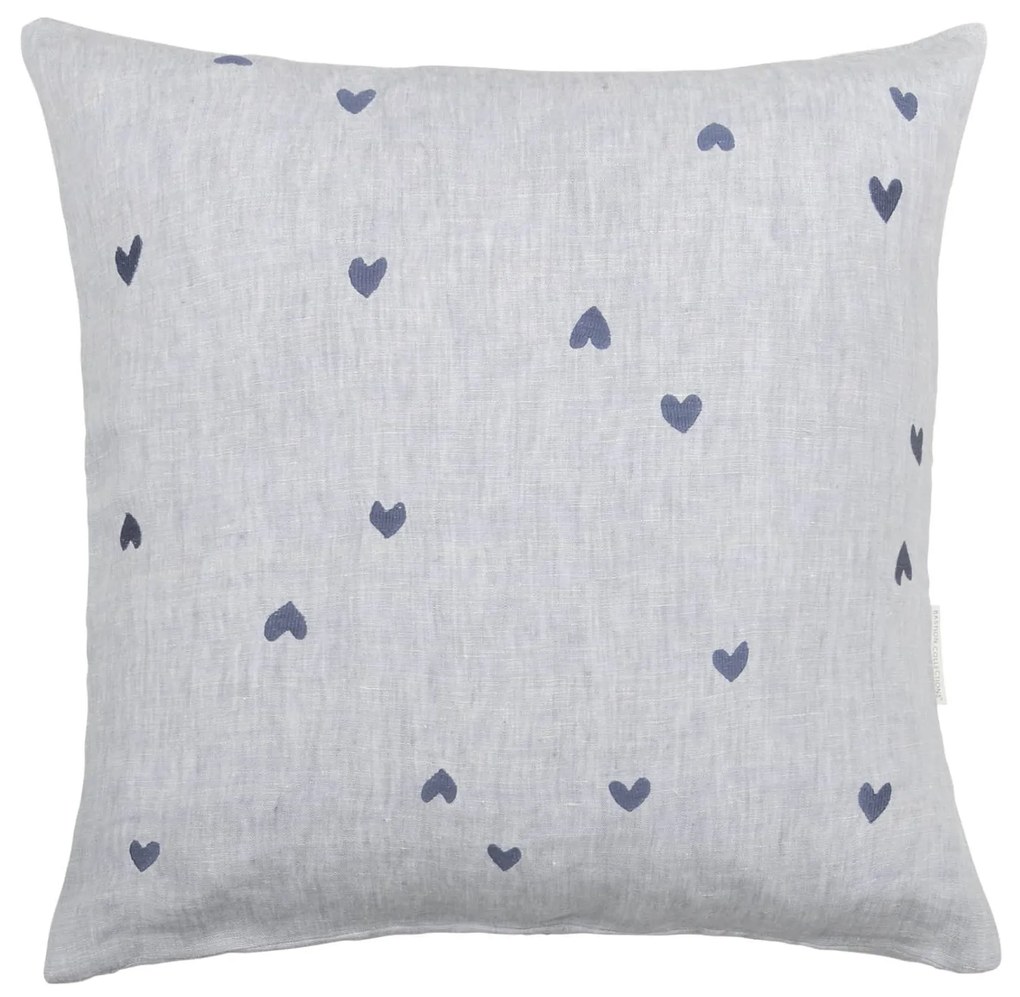 Bastion Collections Ľanový poťah na vankúš Blue All Hearts 60 x 60 cm
