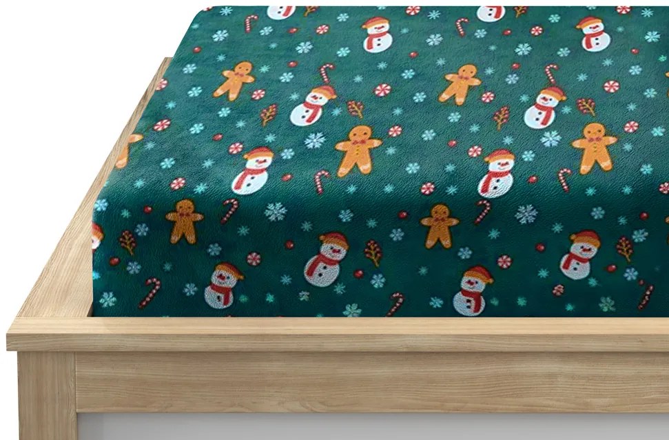 Plachta mikroplyš SNOWMAN AND GINGERBREAD 200x200 cm zelené