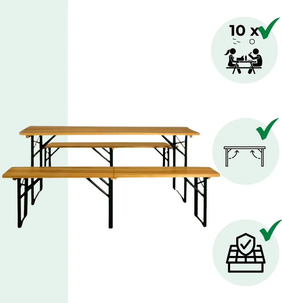 Pivný set MAXI sklápateľný, 220cm, prírodná hnedá Jurhan