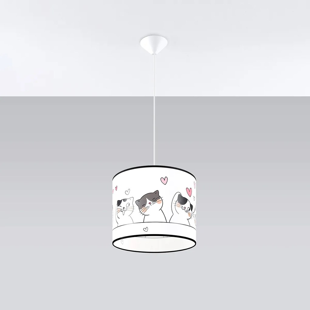 Detské závesné svietidlo Cat, 1x plastové tienidlo so vzorom, (fi 30cm)