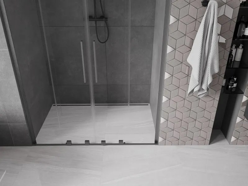 Mexen Velar L Duo, posuvné sprchové dvere do otvoru 150 cm, 8mm číre sklo, grafit brúsený, 871-150-003-02-66