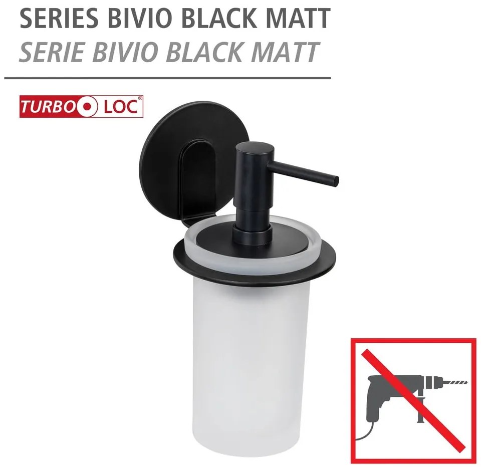 Matne čierny samodržiaci sklenený dávkovač mydla 150 ml Bivio – Wenko