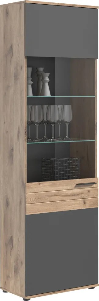Vysoká vitrína Mason, dub/šedá