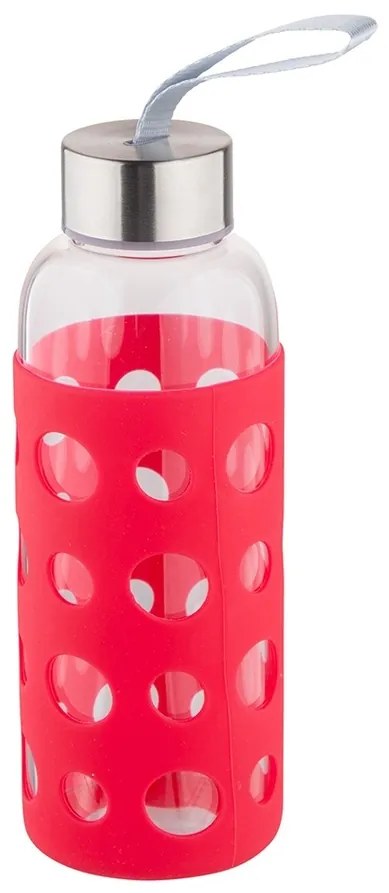 Altom Sklenená fľaša na vodu v silikónovom obale 425 ml, červená