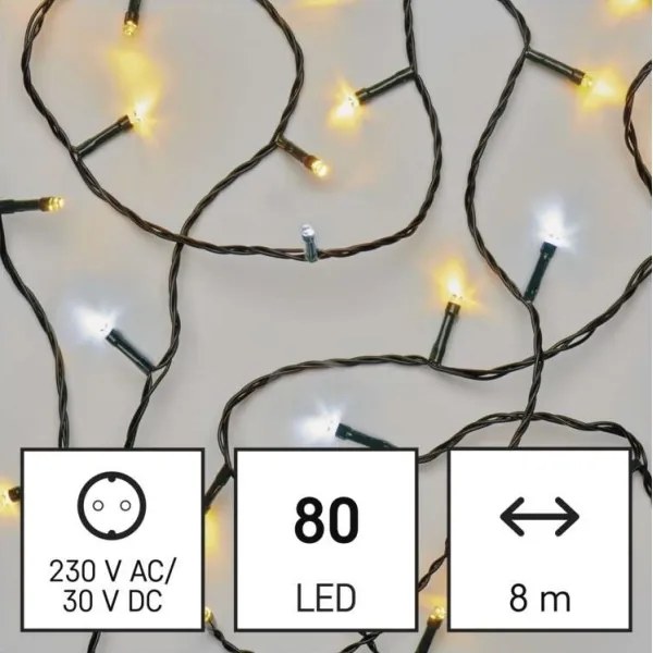 LED vianočný vonkajší reťaz 80xLED/2 funkcie 13m IP44 teplá/studená biela