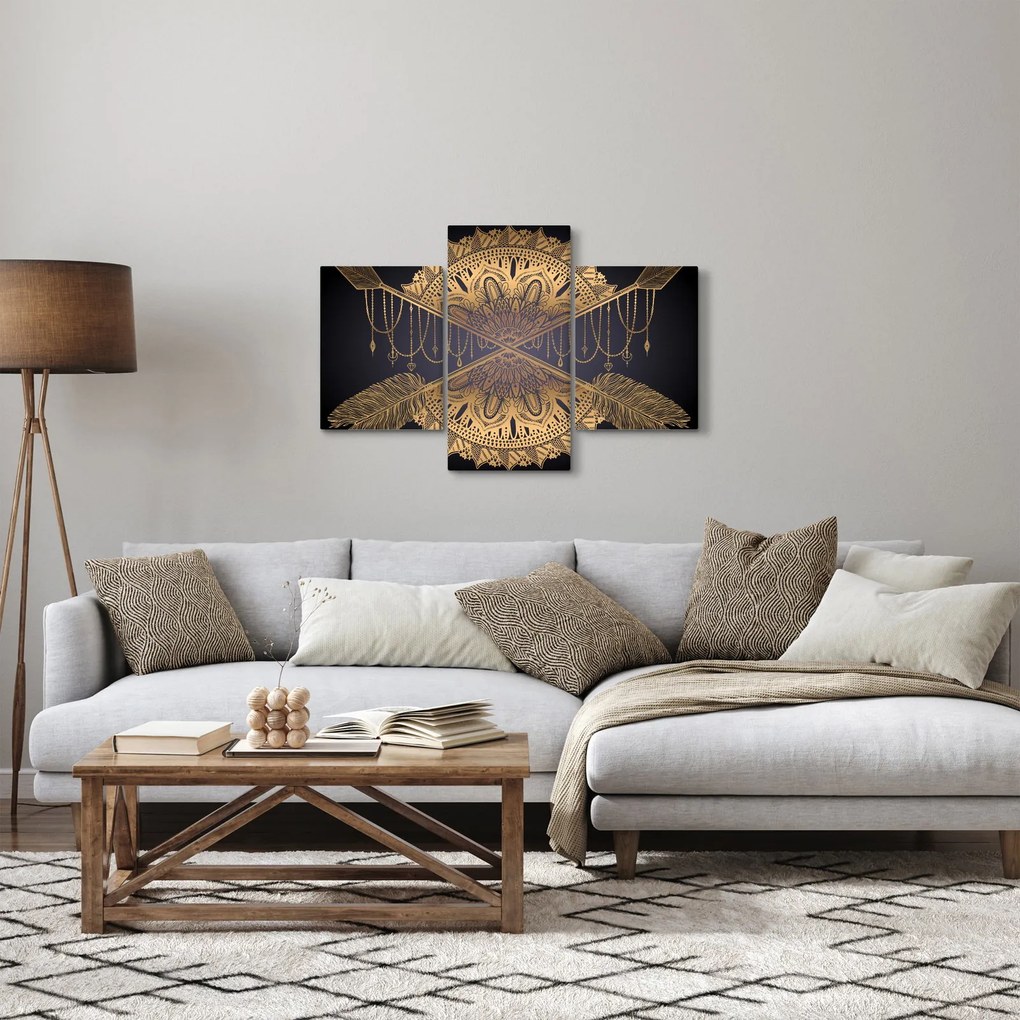 Obraz - Zlatá mandala s šípmi (90x60 cm)