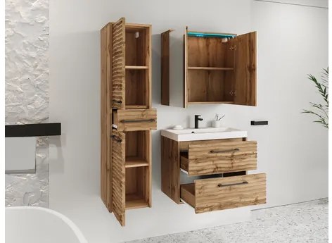 Kúpelňový nábytok Tameko I (čierny grafit + čierna vlna) (s batériou Economico BYU 020M a sifónom) (s bielym LED osvetlením). Vlastná spoľahlivá doprava až k Vám domov. 1104060