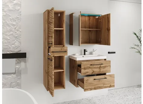 Kúpelňový nábytok Tameko I (čierny grafit + čierna vlna) (s batériou Economico BYU 020M a sifónom) (s modrým LED osvetlením). Vlastná spoľahlivá doprava až k Vám domov. 1104061