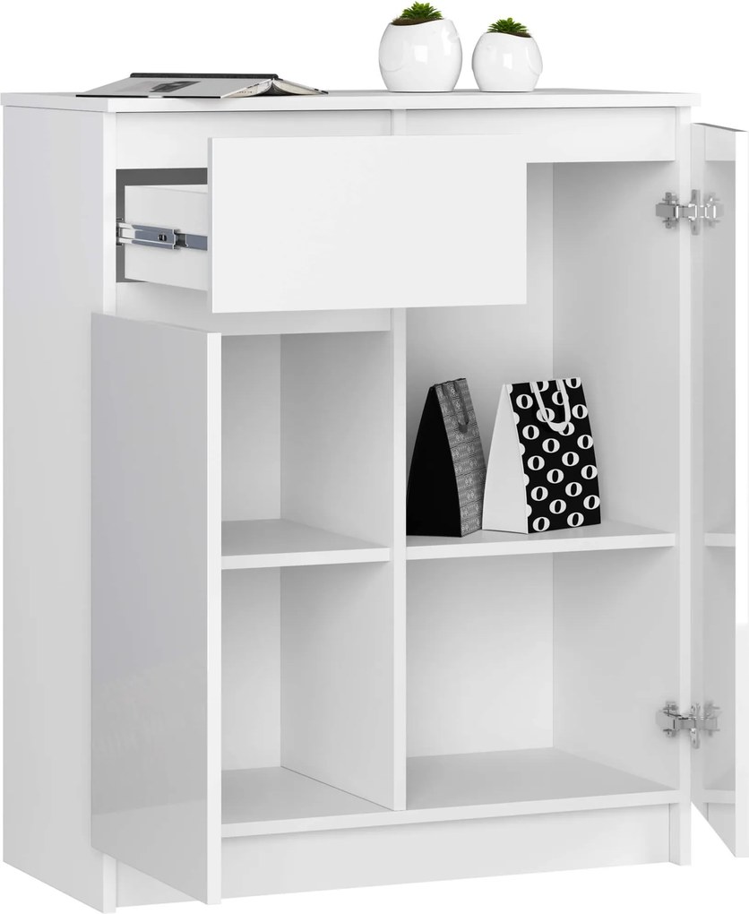 Komoda Kiara 80 cm 2 skrinky a 1 zásuvka biely lesk