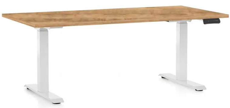 Výškovo nastaviteľný stôl OfficeTech C, 160 x 80 cm, biela podnož, dub zlatý