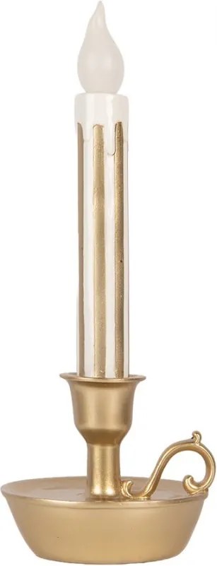 Bielo-zlatý dekoračný svietnik so sviečkou s Led plameňom - 13*12*32 cm
