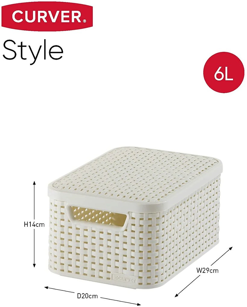 Úložný box, ratanový košík, STYLE2 Curver s vekom, krémový (29x20x14 - 6l)