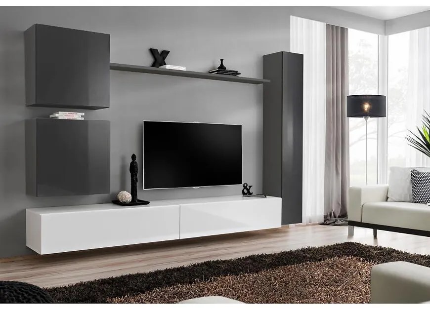 Obývacia stena Switch VIII grafit/biela