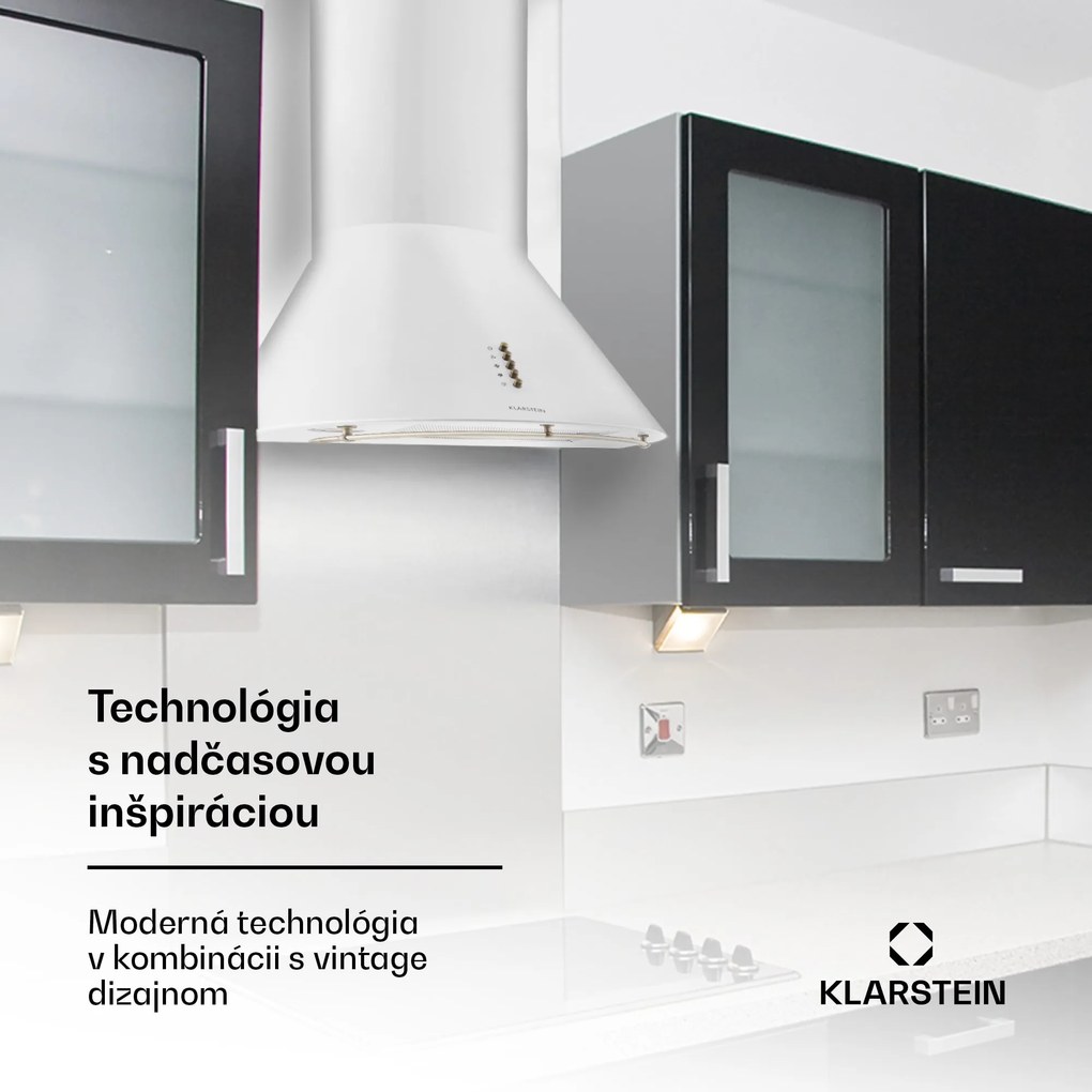 Klarstein Lumio Neo, digestor, 60 cm, komínový, 610 m³/h, retro dizajn, nehrdzavejúca oceľ, biely