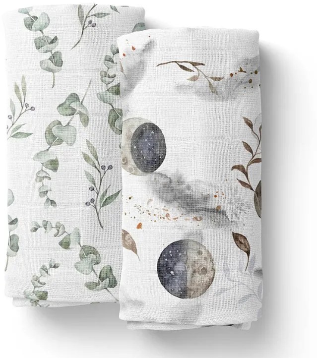 Mušelínové zavinovacie plienky s bambusom EUKALYPTUS + ÚSVIT, 2 ks