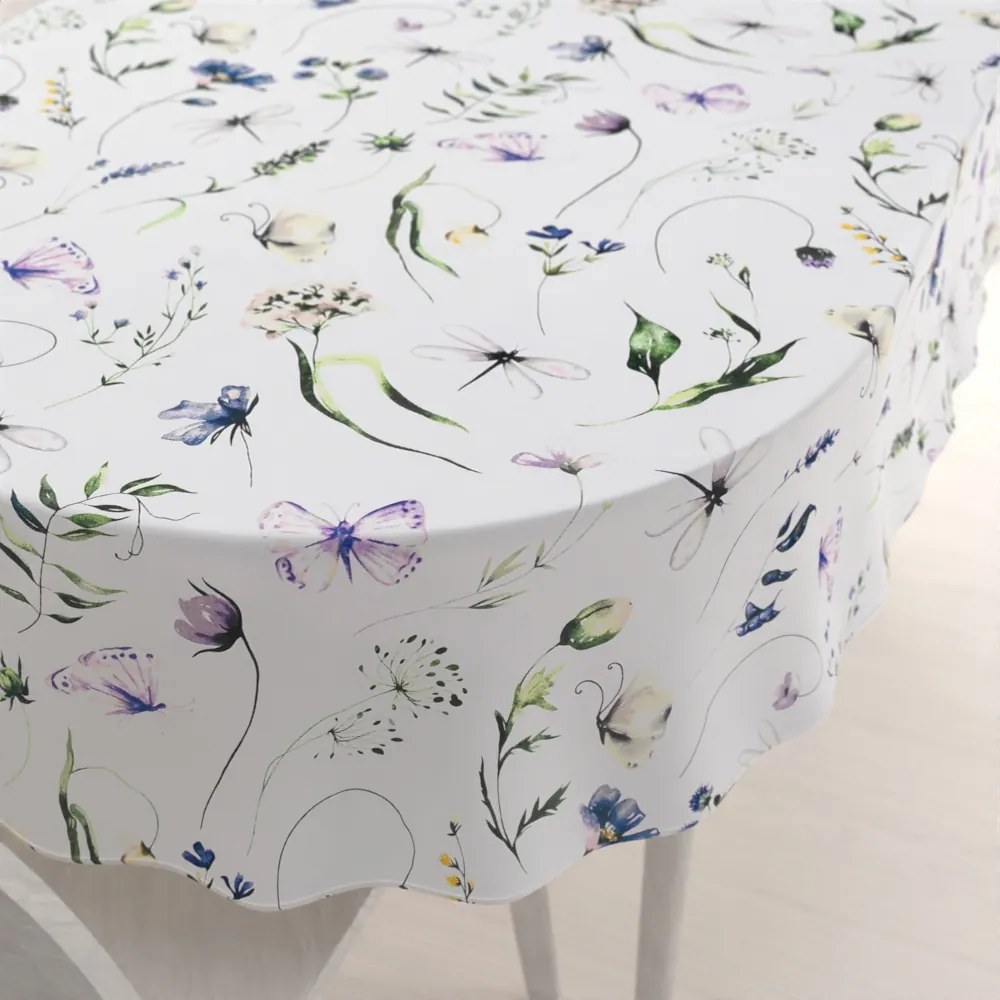 Biante Bavlnený oválny obrus Sandra SA-391 Lúčne kvietky s motýlikmi 50x100 cm