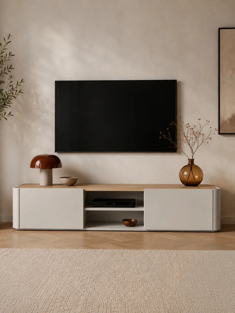TV skrinka so zásuvkou Elivo 220 cm - kašmír / olejovaný dub
