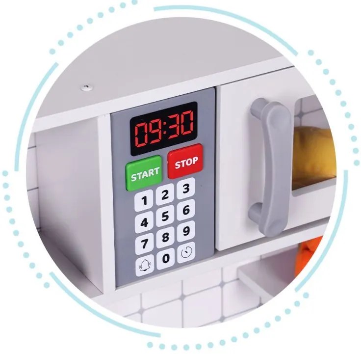 Drevená detská realistická kuchyňa s LED svetlom, zvukmi a príslušenstvom