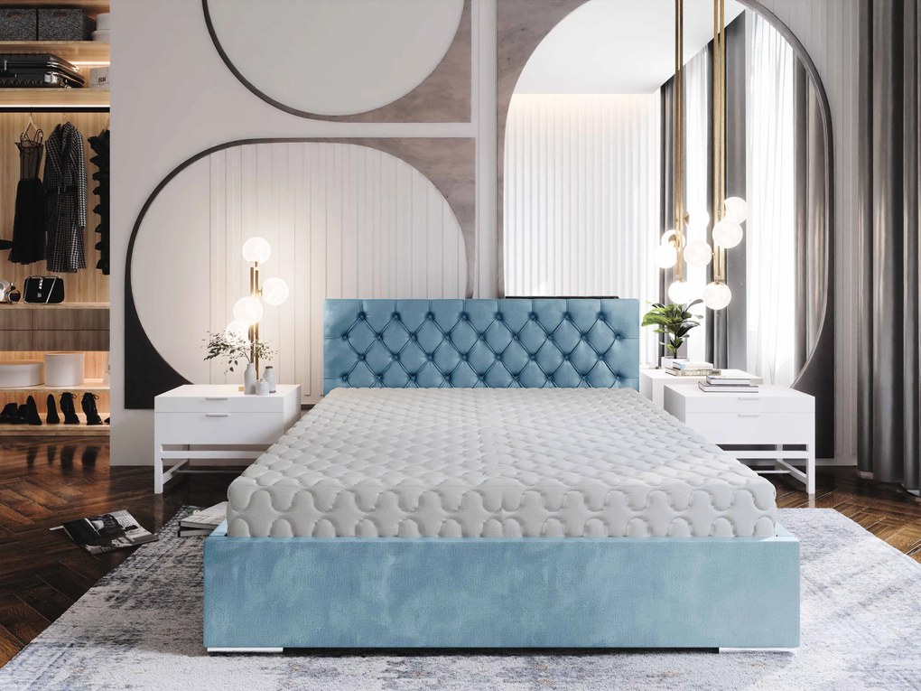 Manželská posteľ 140 cm Danita (modrá) (s roštom a úložným priestorom). Vlastná spoľahlivá doprava až k Vám domov. 1046844