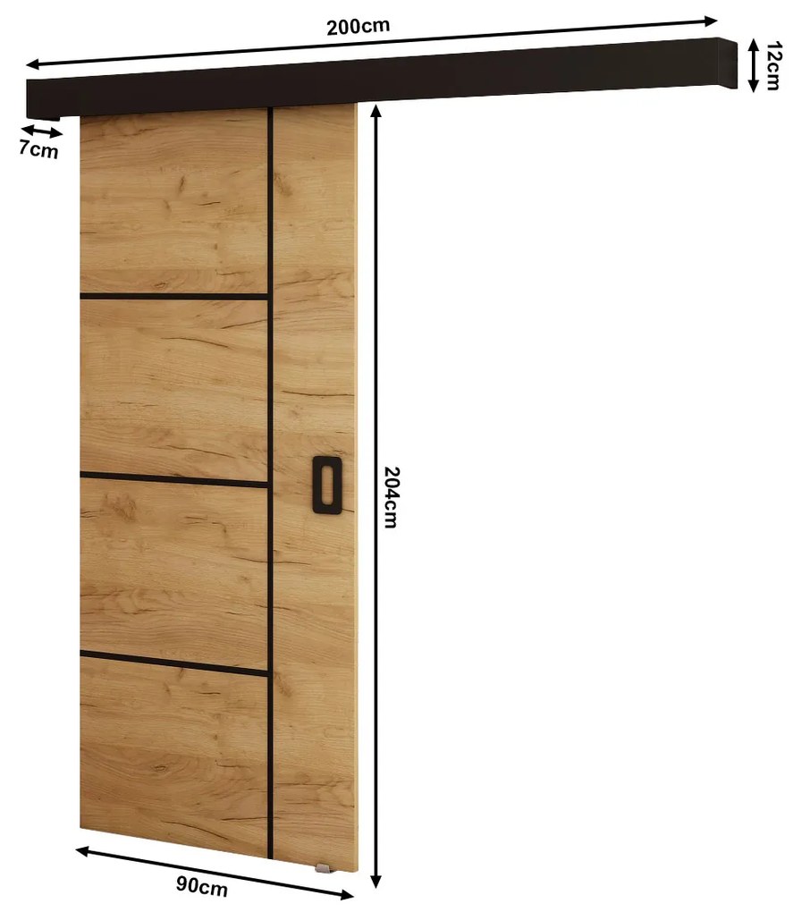 Posuvné dvere 90 cm Bethany V (craft zlatý + čierna matná). Akcia -23%. Vlastná spoľahlivá doprava až k Vám domov. 1043497