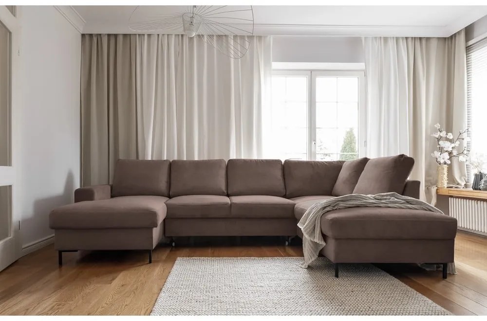 Hnedá menčestrová rozkladacia rohová pohovka (pravý roh) Lofty Lilly – Miuform