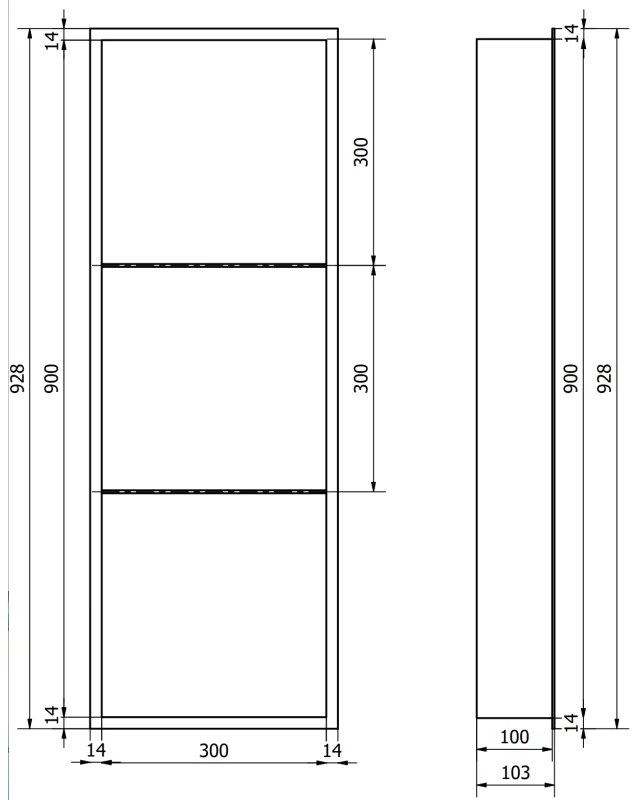 Mexen X-Wall-R, polička na zapustenie na obklad s golierom 90 x 30 cm, biela, 1920903010S