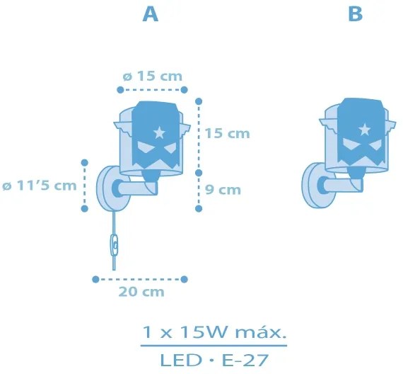 Dalber 61819 - Detské nástenné svietidlo MODRÁ HERO 1xE27/15W/230V