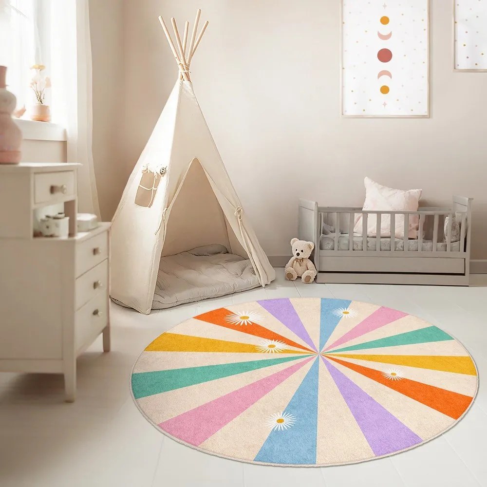 Prateľný detský koberec ø100 cm Rainbow Daisy – Mila Home