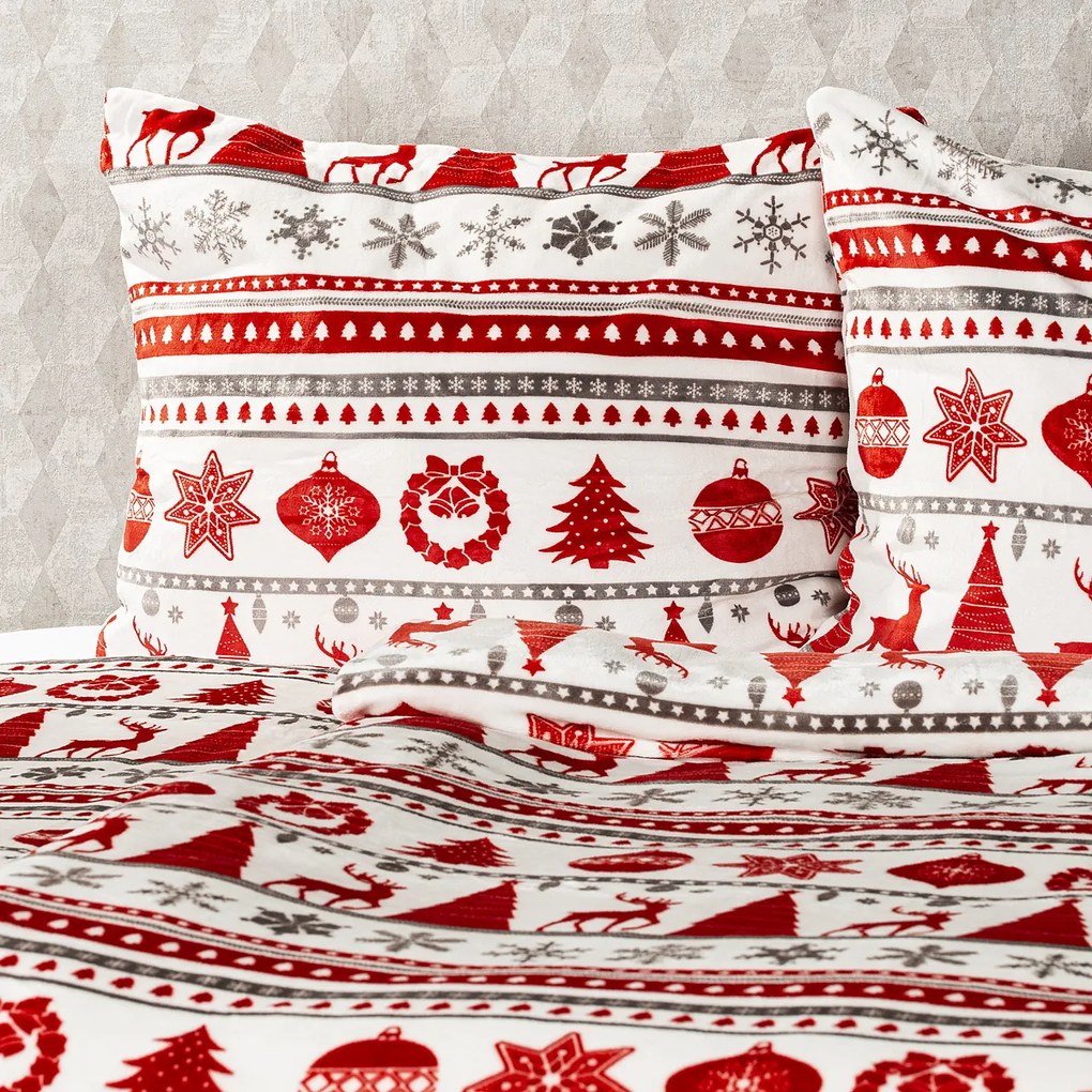 4Home obliečky mikroflanel Christmas Time červená, 140 x 220 cm, 70 x 90 cm