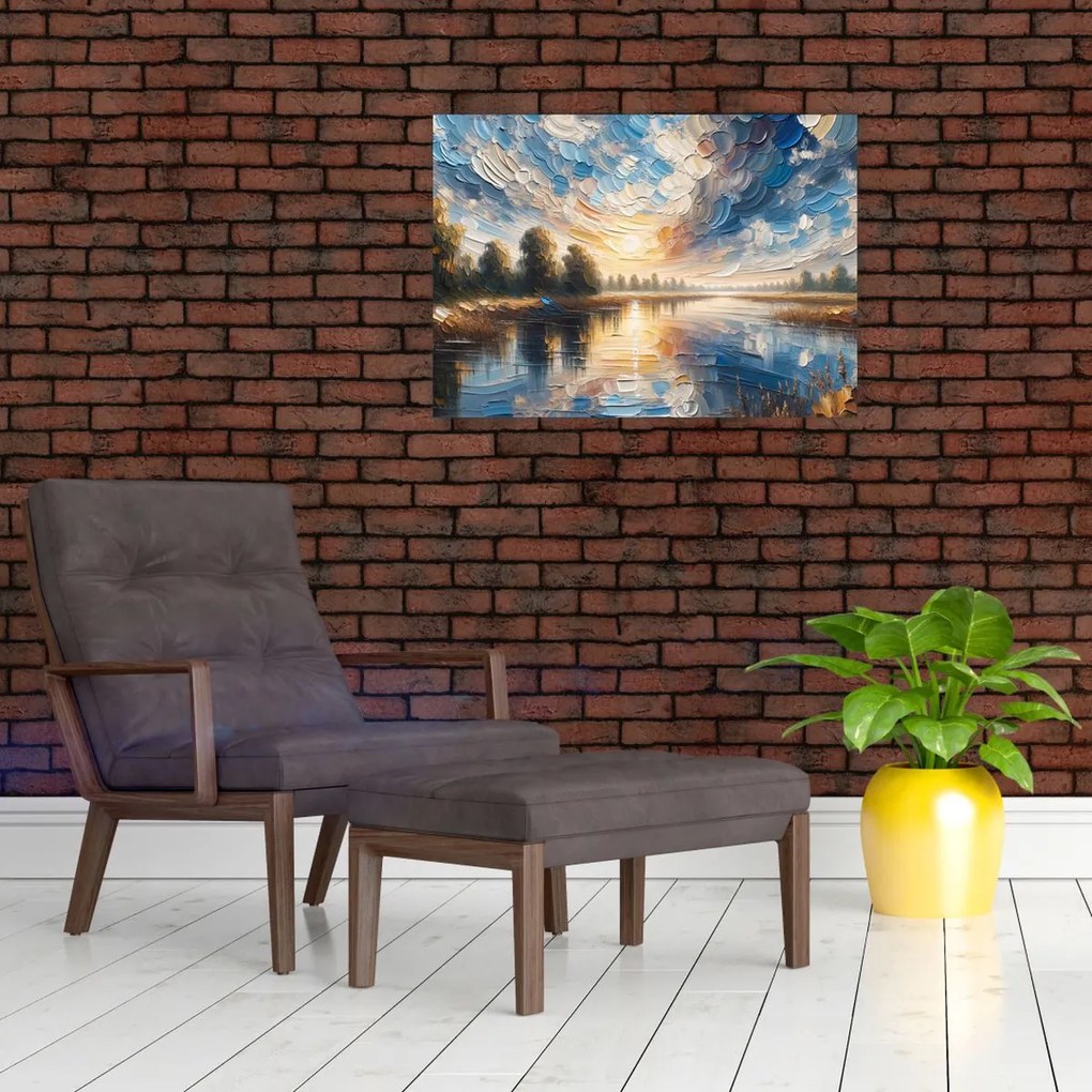 Sklenený obraz - Maľba slnka nad vodou (70x50 cm)