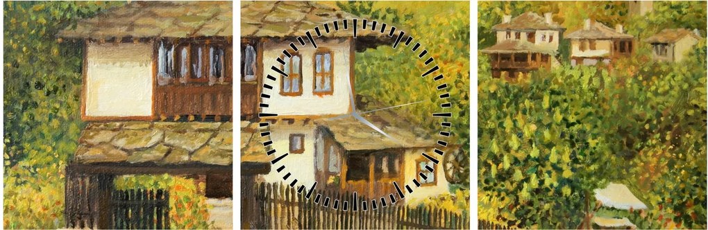 Obraz - Chalúpky v lete (s hodinami) (90x30 cm)