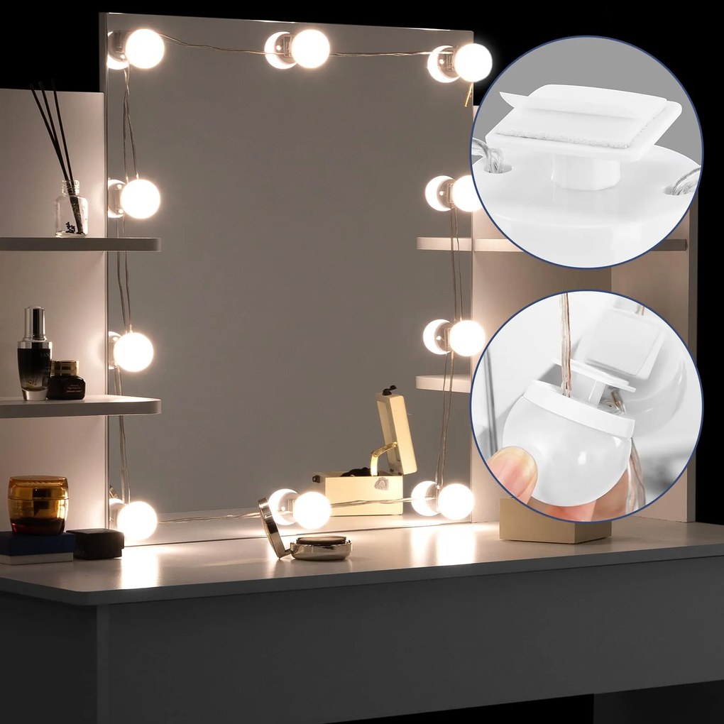 InternetovaZahrada Toaletný stolík Lucia s LED osvetlením 140x110x40 cm - biely