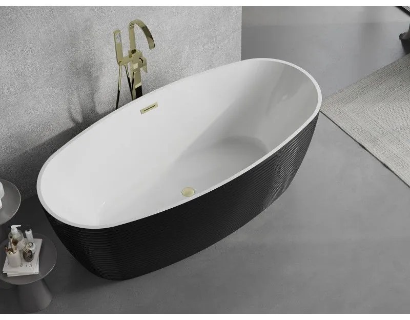 Mexen Lira, voľne stojaca vaňa, vzor, 170 x 80 cm, biela-čierna, zlatý matný prepad, 52831708075-55