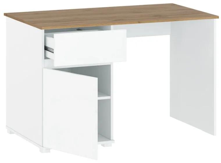 Kondela PC stôl 1D1S/120, biely lesk/dub wotan, VILGO