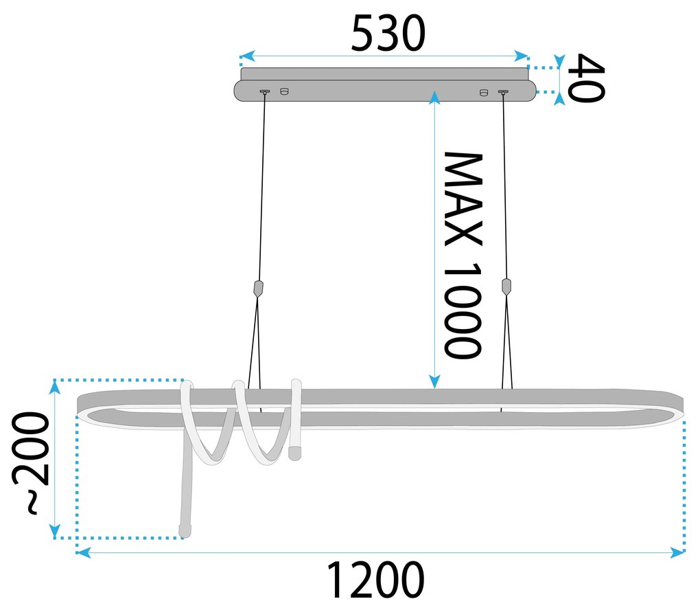 Toolight Toolight, LED stropné osvetlenie 120cm, 32W, 3000K, LHJ040-CP, čierna matná, OSW-50018